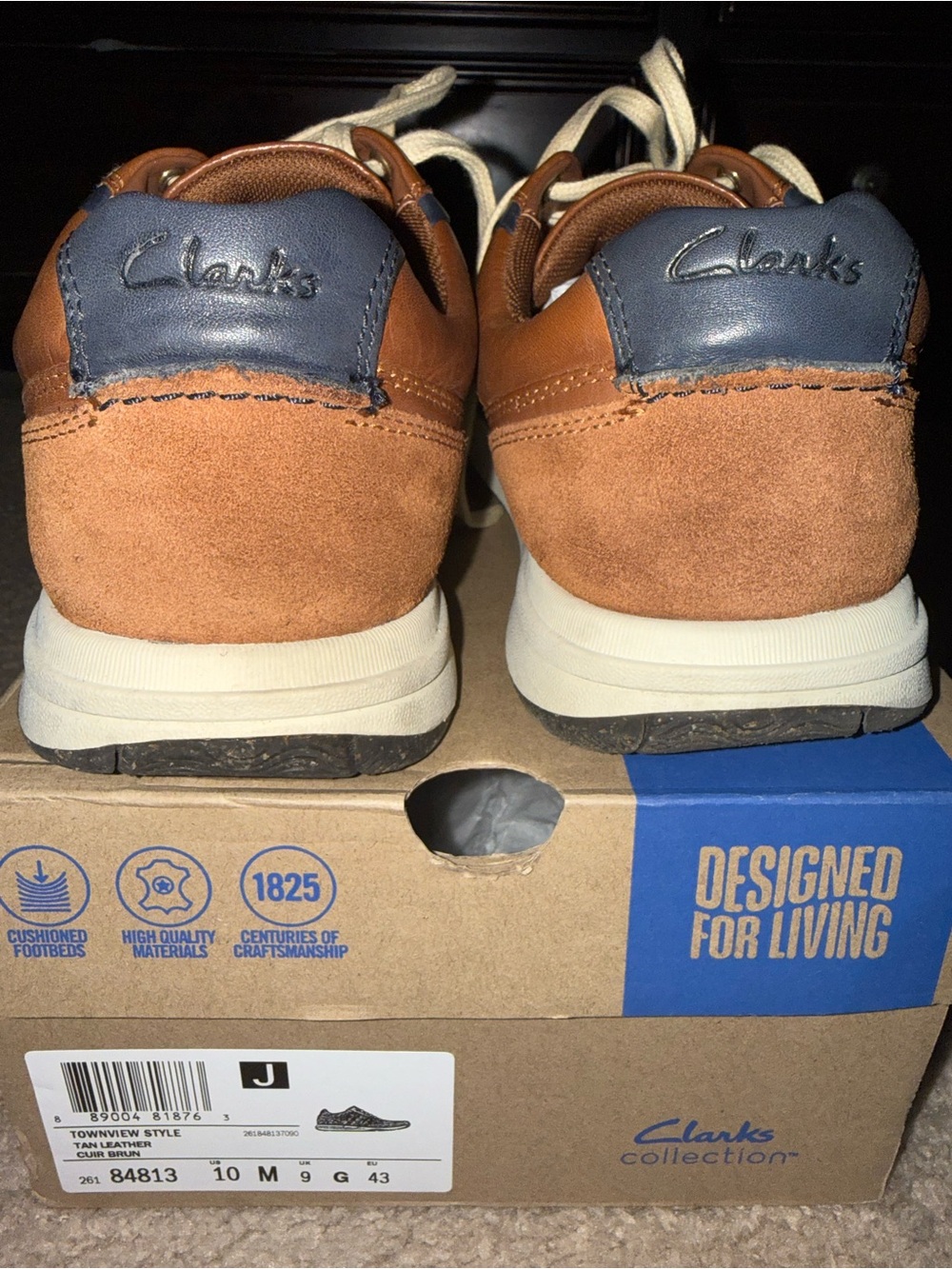 Clarks Men's Tan Suede Sneakers with Navy Heel Accent